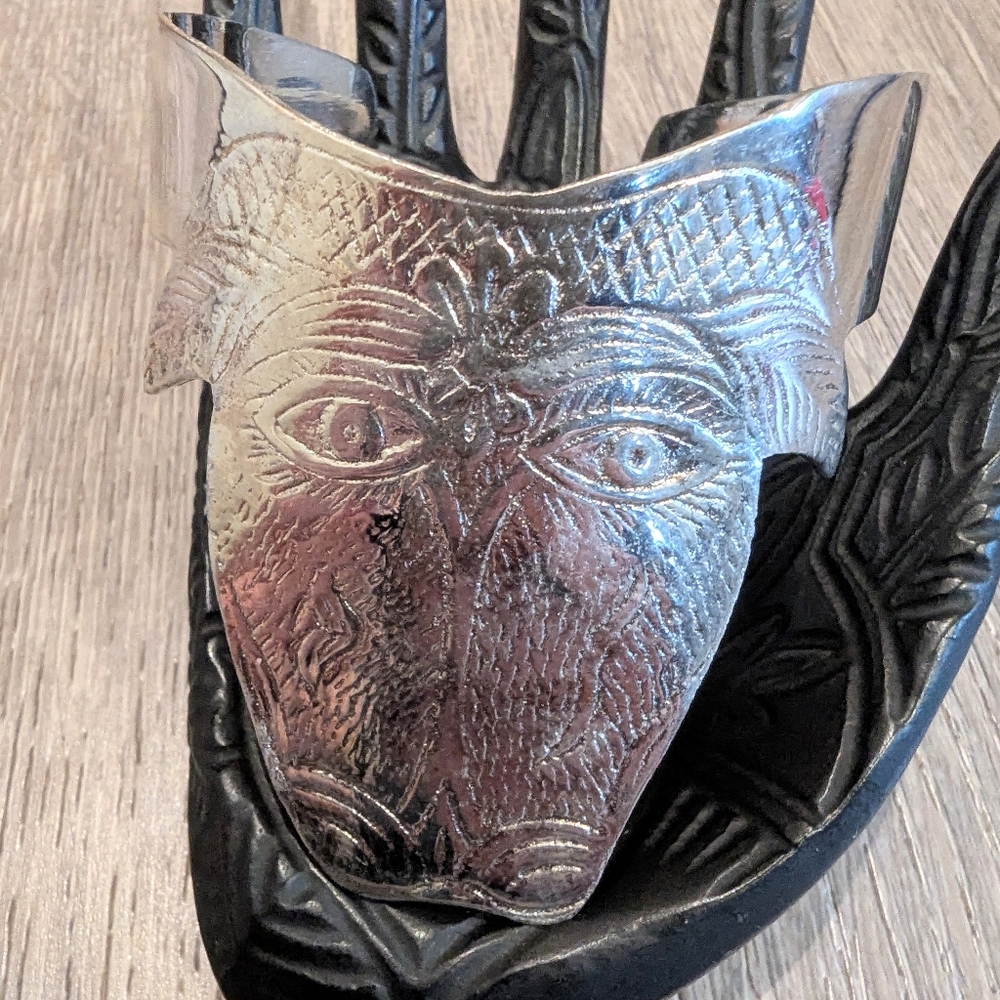 Vintage India Silver Tribal Face Cuff Bracelet